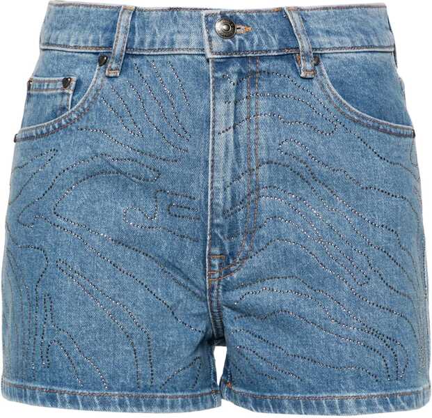 Pantaloni scurti ROTATE Birger Christensen Mid Washed Denim Shorts With Rhinestones Light Blue Femei (BM 19329374) 1