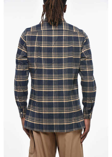 Camasi casual KITON Plaid Motif Cotton Flannel Shirt With Double Pocket Blue Barbati (BM 19329389) 2