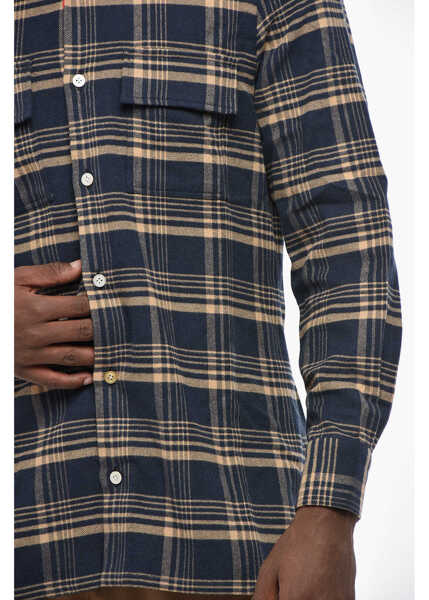 Camasi casual KITON Plaid Motif Cotton Flannel Shirt With Double Pocket Blue Barbati (BM 19329389) 3