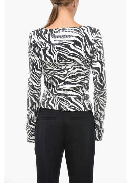 Bluze ROTATE Birger Christensen V Neck Sequined Top With Zebra Motif Black & White Femei (BM 19329398) 3