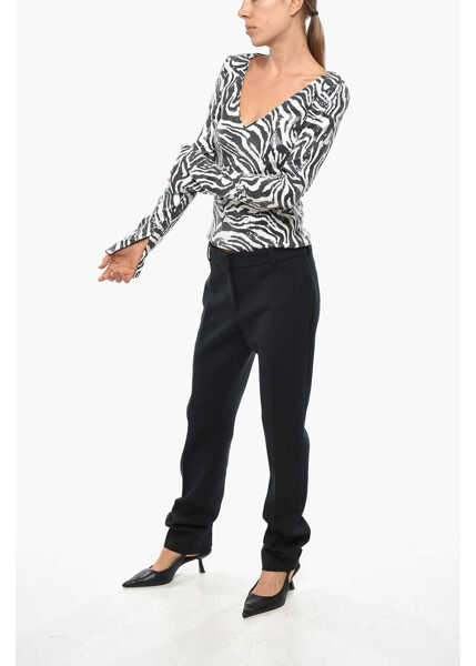 Bluze ROTATE Birger Christensen V Neck Sequined Top With Zebra Motif Black & White Femei (BM 19329398) 4