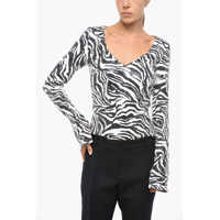 Bluze V Neck Sequined Top With Zebra Motif Femei