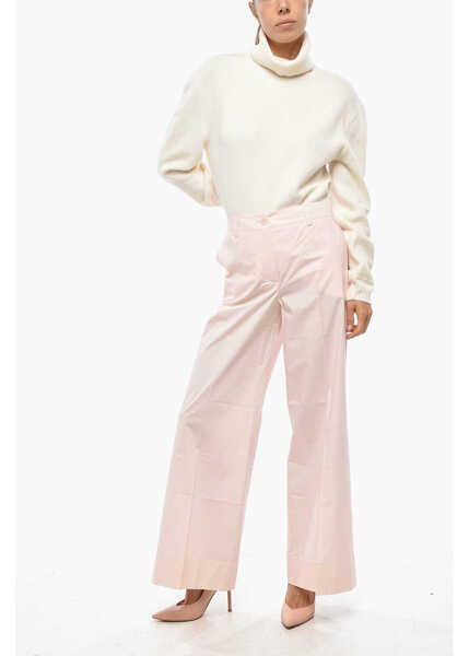 Pantaloni office P.A.R.O.S.H. Cuffed Hem Cotton Popline Pants Pink Femei (BM 19329401) 3