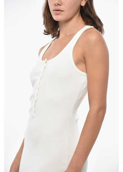 Rochii lungi COURRGES Ribbed Reverse Dress With Buttons White Femei (BM 19329404) 3