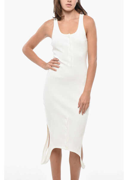 Rochii lungi COURRGES Ribbed Reverse Dress With Buttons White Femei (BM 19329404) 4