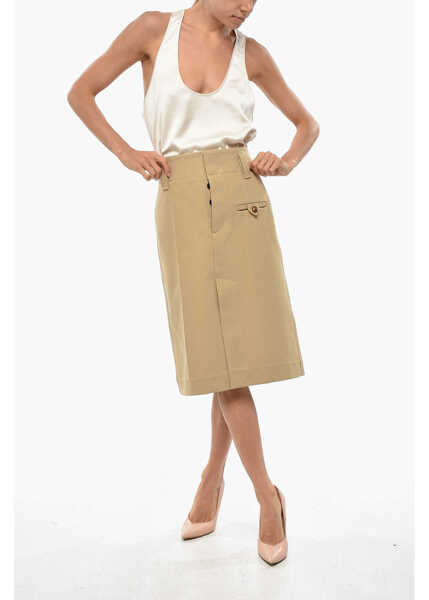 Fuste lungi Bottega Veneta Cotton Pencil Skirt With Front Split Beige Femei (BM 19329413) 3