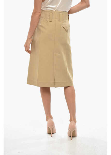 Fuste lungi Bottega Veneta Cotton Pencil Skirt With Front Split Beige Femei (BM 19329413) 4