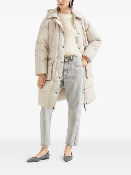 Geci de iarna Brunello Cucinelli Brunello Cucinelli Shiny Zipper Pull Down Jacket Beige Femei (BM 19331946) 2