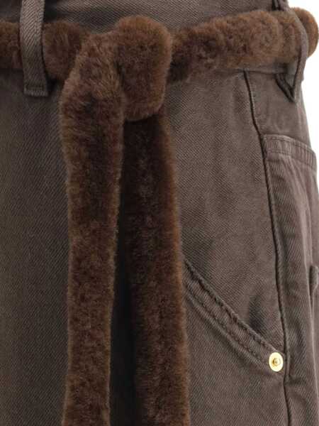 Pantaloni casual DARKPARK Lisa Fur Belt Adorned Loose Fit Carpenter Pants DARK BROWN Femei (BM 19335320) 3