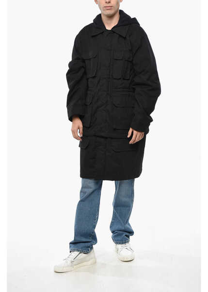 Jachete WE11DONE Padded Utility Jacket With Hood Black Barbati (BM 19335545) 4