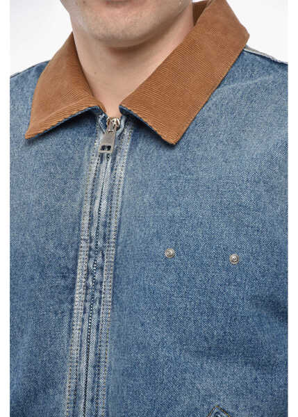 Geci de blugi 1989 STUDIO Padded Denim Jacket With Corduroy Collar And Embroidered Log Blue Barbati (BM 19335560) 3