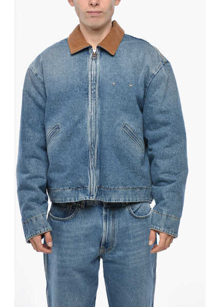 Geci de blugi 1989 STUDIO Padded Denim Jacket With Corduroy Collar And Embroidered Log Blue Barbati (BM 19335560) 1