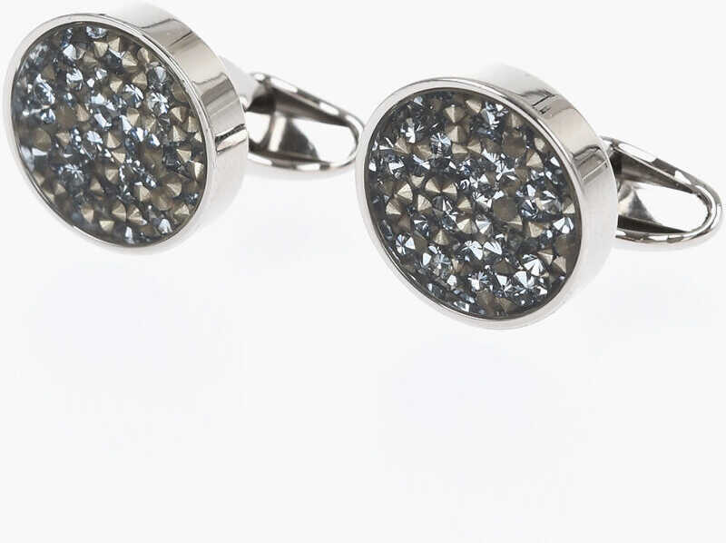 Butoni CORNELIANI Polished Metal Cufflinks With Crystal Embellished Inserts Silver Barbati (BM 19335575) 1