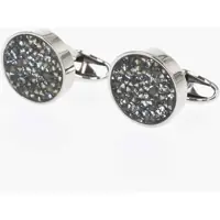 Butoni Polished Metal Cufflinks With Crystal Embellished Inserts Barbati