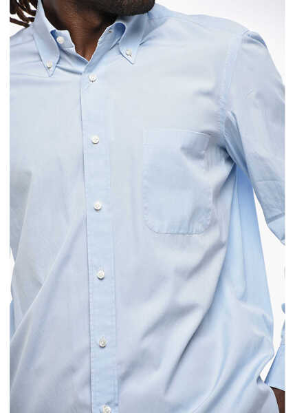 Camasi casual BORRELLI Cotton Poplin Shirt With Button-Down Collar And Breast Pocke Light Blue Barbati (BM 19335611) 3