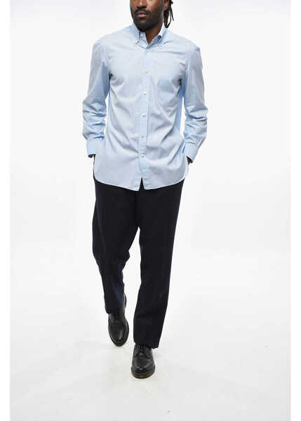 Camasi casual BORRELLI Cotton Poplin Shirt With Button-Down Collar And Breast Pocke Light Blue Barbati (BM 19335611) 4