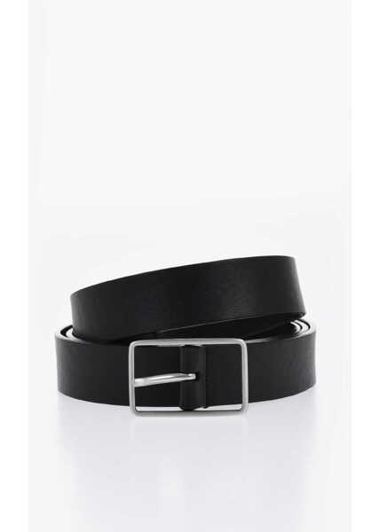 Curele CORNELIANI Solid Color Leather Belt With Silver-Tone Buckle 30Mm Black Barbati (BM 19335620) 1