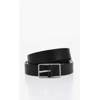 Curele Solid Color Leather Belt With Silver-Tone Buckle 30Mm Barbati