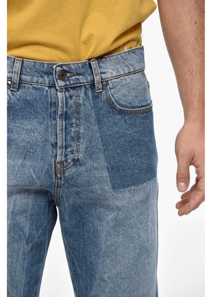 Blugi drepti MSGM Patchwork Effect Straight Leg Jeans 19Cm Blue Barbati (BM 19335803) 3