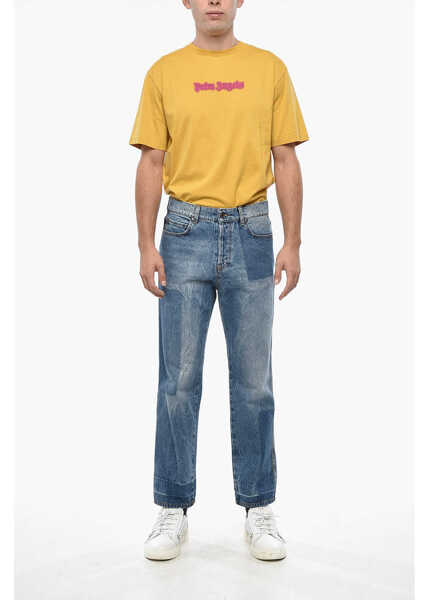 Blugi drepti MSGM Patchwork Effect Straight Leg Jeans 19Cm Blue Barbati (BM 19335803) 4