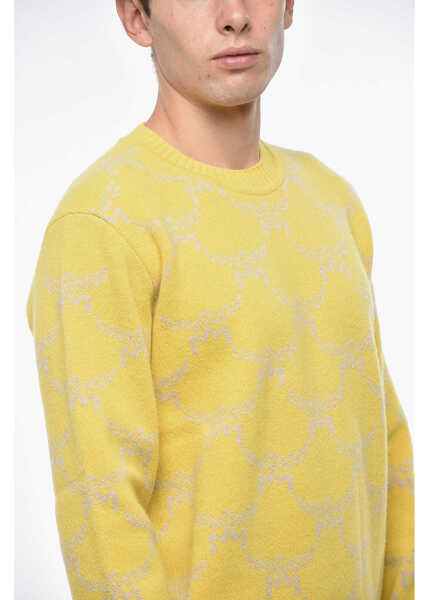 Pulovere MCM Wool And Cashmere Crew-Neck Sweater With All-Over Logo Yellow Barbati (BM 19335833) 3