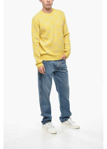 Pulovere MCM Wool And Cashmere Crew-Neck Sweater With All-Over Logo Yellow Barbati (BM 19335833) 4