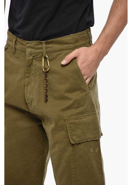 Pantaloni casual DARKPARK Vintage Effect Jeffrey Cargo Pants With Golden Chain Green Barbati (BM 19336094) 3