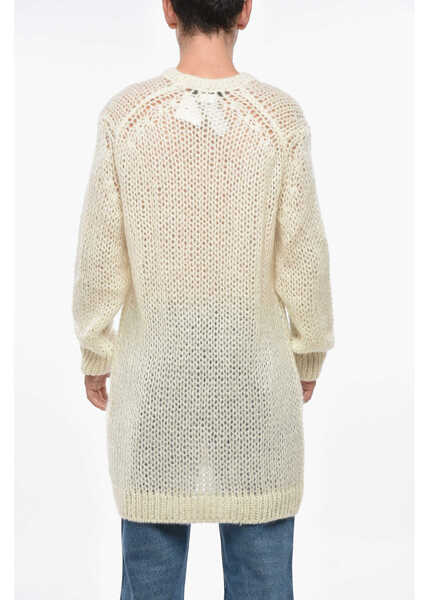 Pulovere Comme des Garons Homme Plus Mohair Blend Knee-Length Crew-Neck Sweater White Barbati (BM 19336118) 2