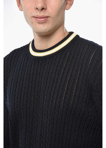 Pulovere Golden Goose Crew-Neck Davis Cable Knit Sweater With Contrasting Edges Midnight Blue Barbati (BM 19336157) 3