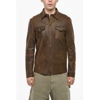 Geci de piele Crackle-Finish Leather Overshirt Jacket With Double Breast P Barbati