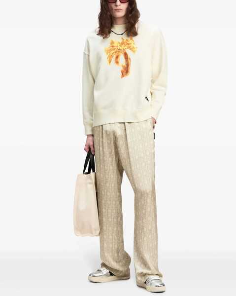 Bluze de trening Palm Angels Brushed Cotton Burning Palm Crew-Neck Sweatshirt White Barbati (BM 19336340) 2