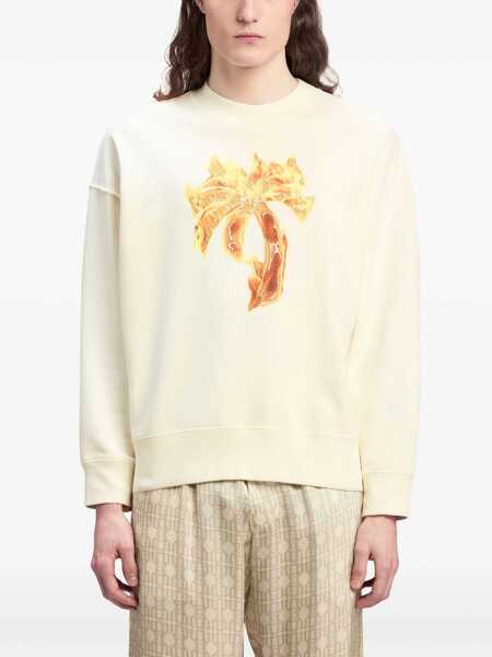 Bluze de trening Palm Angels Brushed Cotton Burning Palm Crew-Neck Sweatshirt White Barbati (BM 19336340) 3