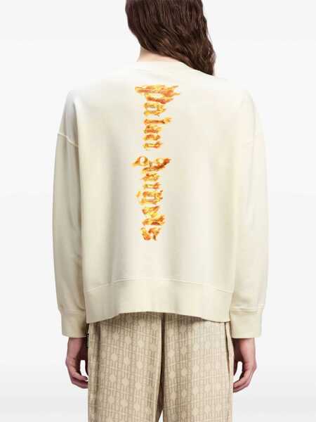 Bluze de trening Palm Angels Brushed Cotton Burning Palm Crew-Neck Sweatshirt White Barbati (BM 19336340) 5