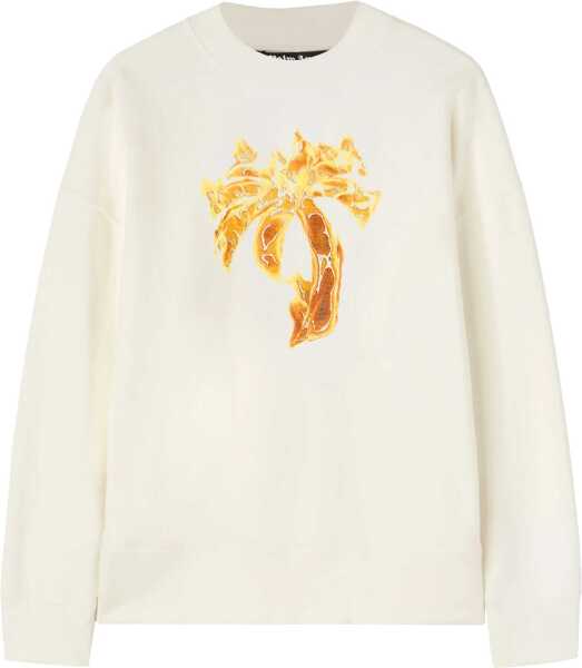 Bluze de trening Palm Angels Brushed Cotton Burning Palm Crew-Neck Sweatshirt White Barbati (BM 19336340) 1