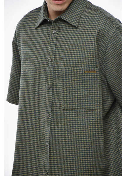 Camasi casual DARKPARK Houndstooth Motif Short Sleeved Wool And Cashmere Shirt Green Barbati (BM 19336355) 3