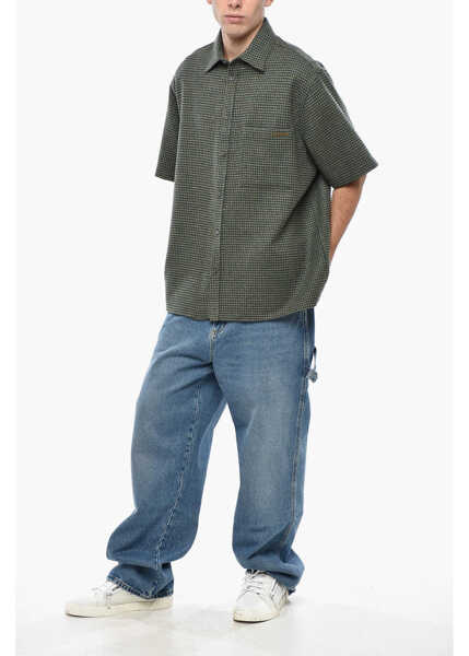 Camasi casual DARKPARK Houndstooth Motif Short Sleeved Wool And Cashmere Shirt Green Barbati (BM 19336355) 4