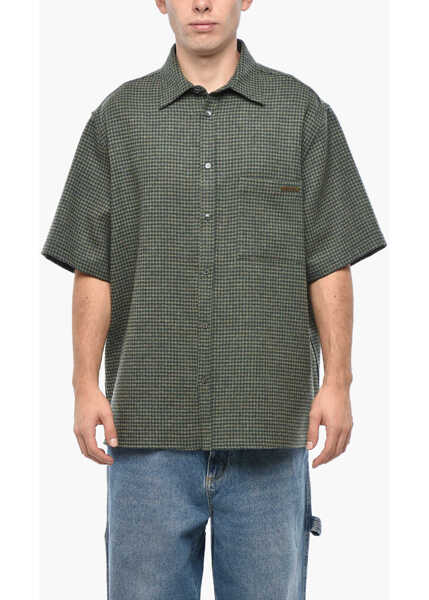 Camasi casual DARKPARK Houndstooth Motif Short Sleeved Wool And Cashmere Shirt Green Barbati (BM 19336355) 1