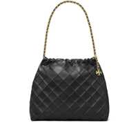 Genti de umar 'Fleming' Black Diamond Quilted Shoulder Bag With Chain-Link Handles In Leather Woman Femei