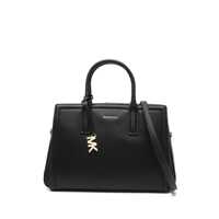 Genti de mana Black Handbag With Metallic Lettering Logo And Pendant On The Front In Leather Woman Femei