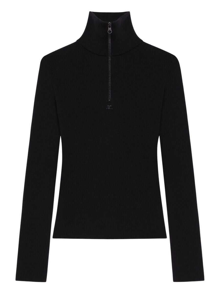 Pulovere COURRGES Courrges Zipped Mockneck Sweater Clothing 9999 BLACK Femei (BM 19341687) 1
