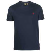 Tricouri "Custom Slim Fit" Blue Crewneck T-Shirt With Pony Embroidery On The Front In Cotton Man Barbati