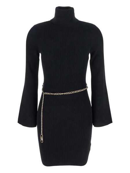 Rochii Michael Kors Black Mini Dress With Chain Belt And Logo Plaque On The Rear In Viscose Blend Stretch Woman Black Femei (BM 19346094) 1