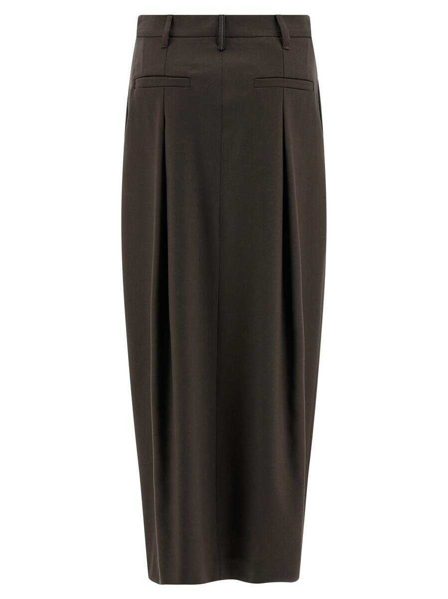 Fuste Brunello Cucinelli Brunello Cucinelli Sartorial Curved Skirt BROWN Femei (BM 19346109) 2