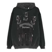 Bluze de trening Black Hoodie With Fixed Hood And Maxi Print On The Front In Cotton Man Barbati