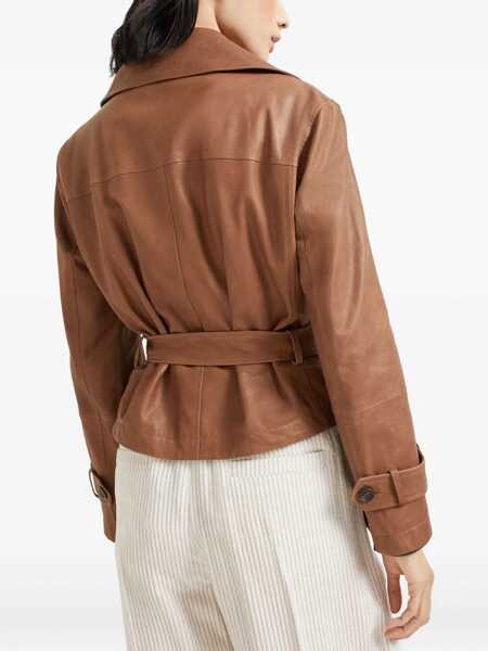 Geci Brunello Cucinelli Brunello Cucinelli Crop Trench Coat BROWN Femei (BM 19346295) 4
