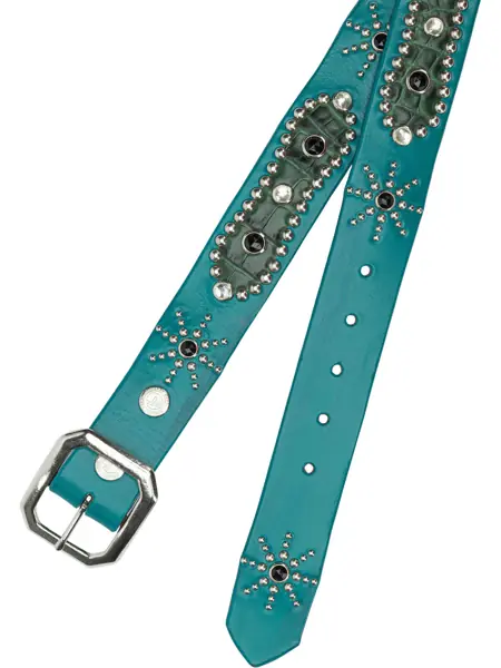 Curele GALLERY DEPT. Leather belt with decorations Light blue Barbati (BM 19348644) 2