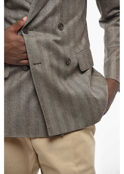 Sacouri CORNELIANI Cc Collection Double-Breasted Herringbone Wool Blazer Brown Barbati (BM 19349441) 2