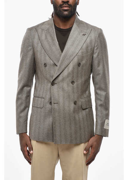 Sacouri CORNELIANI Cc Collection Double-Breasted Herringbone Wool Blazer Brown Barbati (BM 19349441) 1