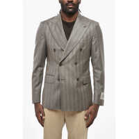 Sacouri Cc Collection Double-Breasted Herringbone Wool Blazer Barbati