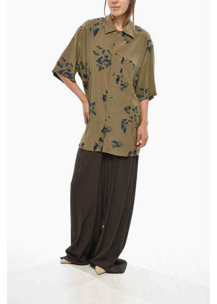 Camasi casual LEMAIRE Short-Sleeved Viscose Shirt With Floral Motif Military Green Femei (BM 19349456) 4